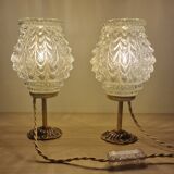 Duo lamps chiseled glass antique bronze base