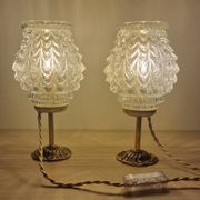 Duo lampes verre ciselé pied bronze ancien