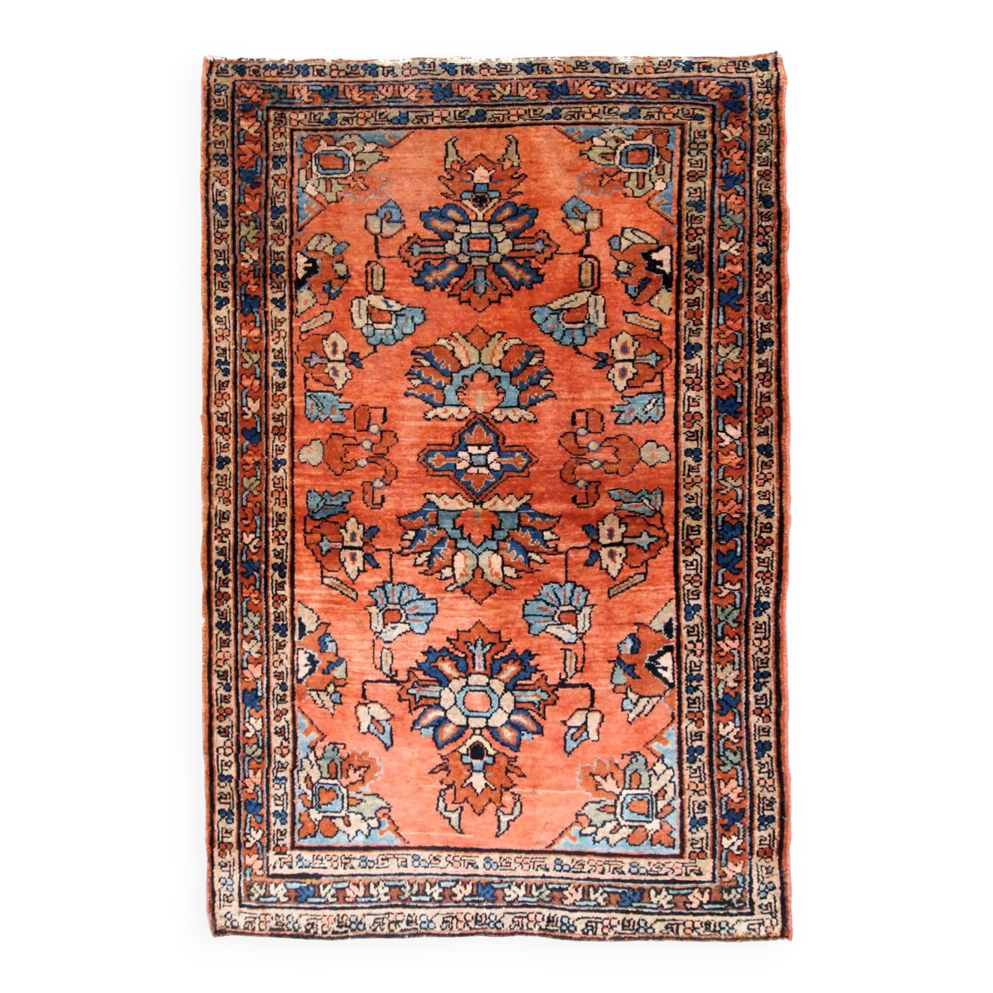 Handmade antique Persian Lilihan rug 3.2' x 4.10' (97cm x 150cm) 1920s - 1B666