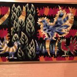 Tapisserie oiseaux en forêt vintage année 70