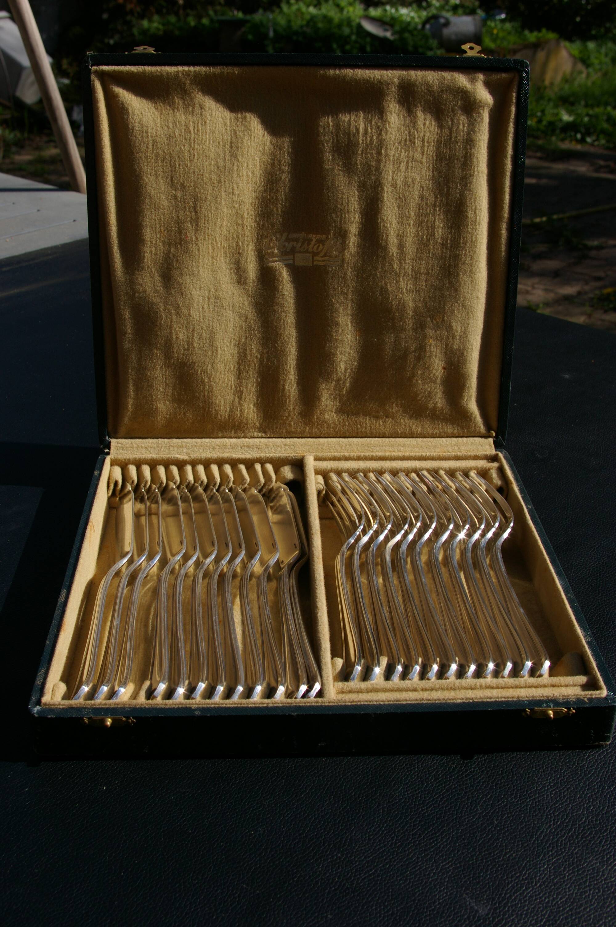 12 CHRISTOFLE Fish Cutlery Sets, CHEVRONS Art Deco model