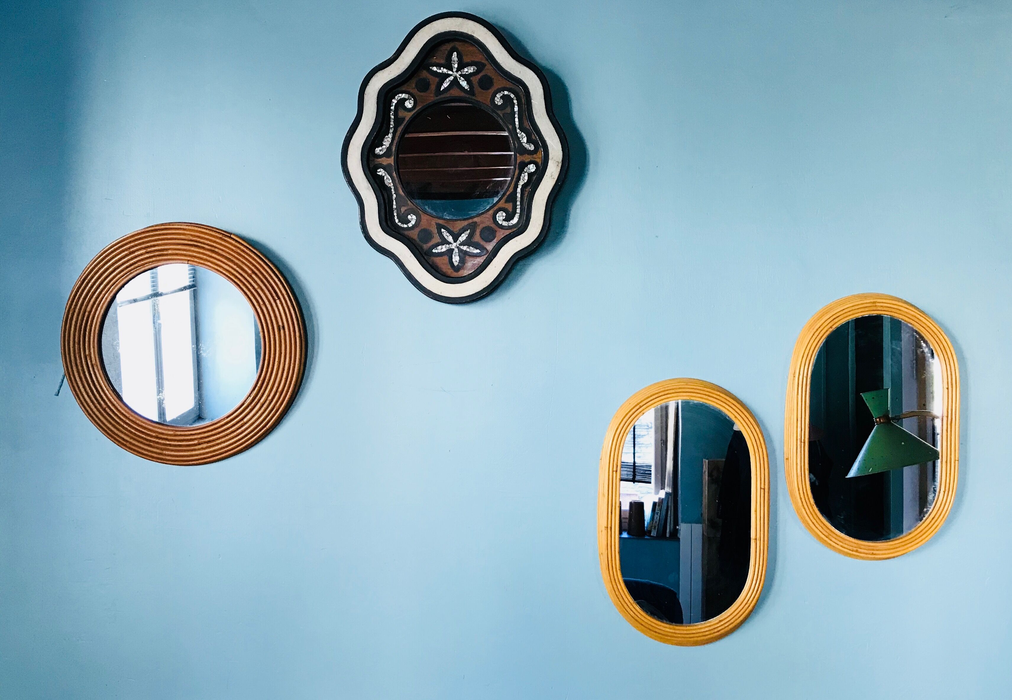 Pair of bamboo mirrors 34x56cm