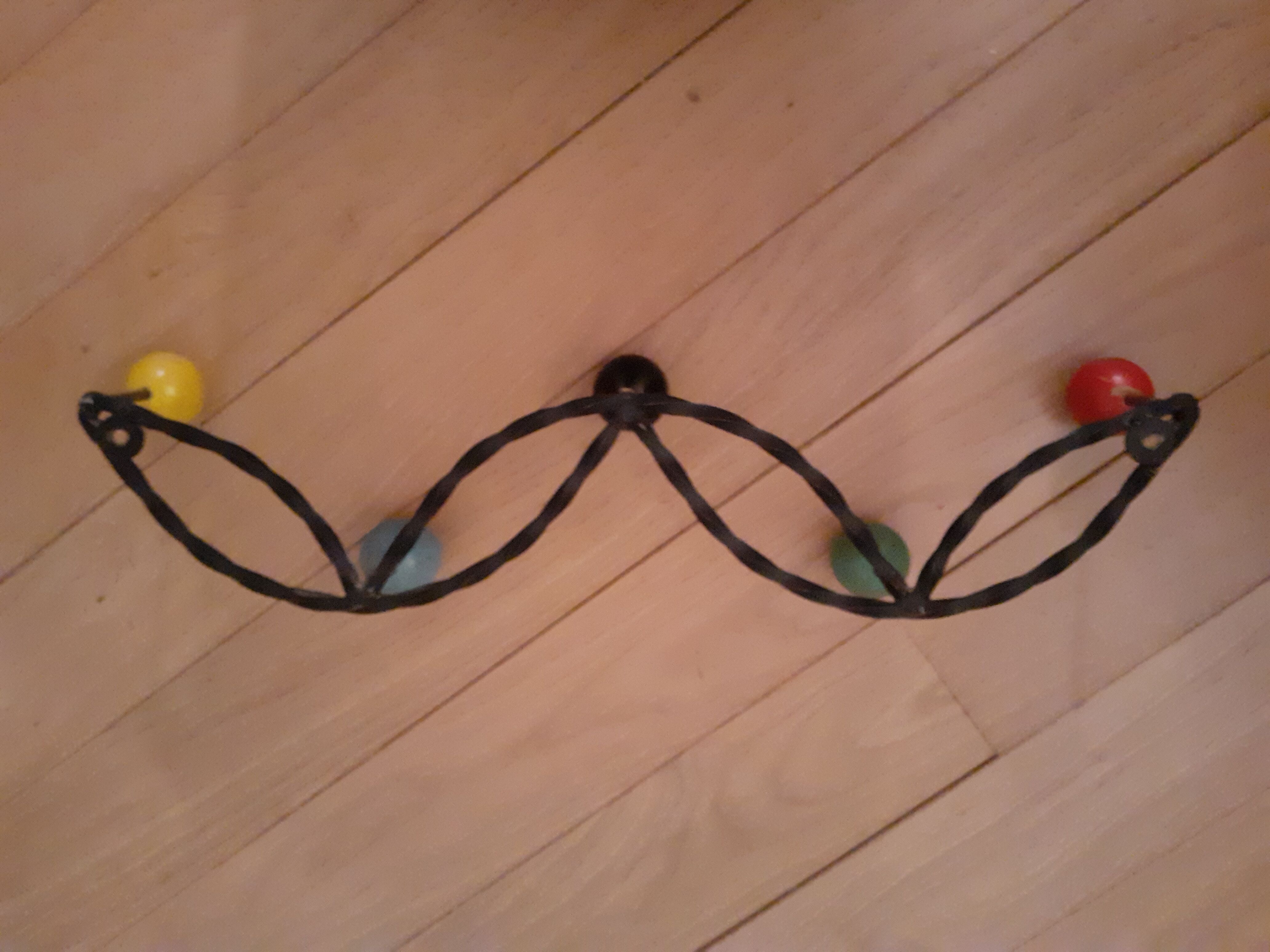 Wrought iron coat rack and wooden balls 5 hooks