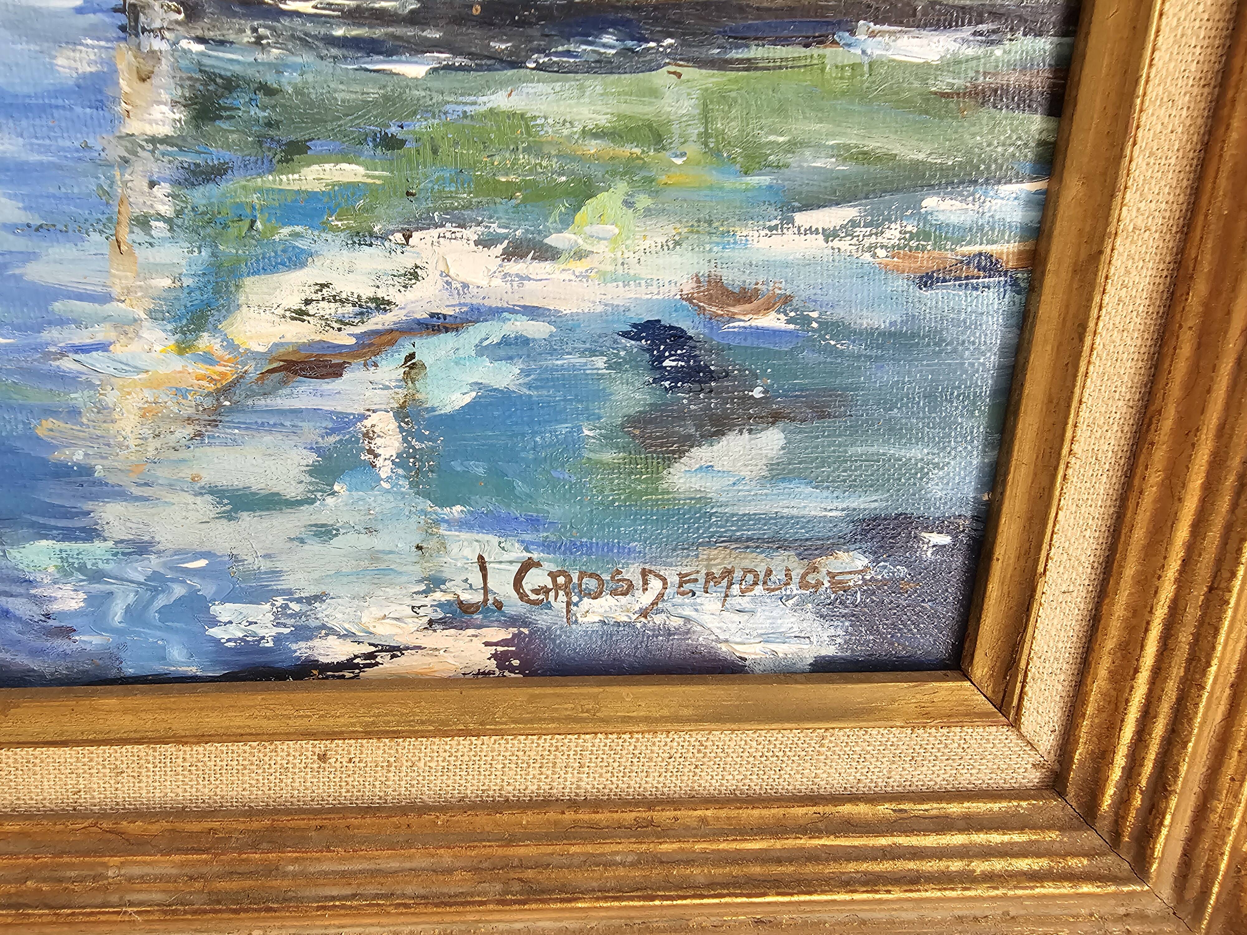 Oil on Canvas Landscape Marine Sailboats The Port Signed J Grosdemouge