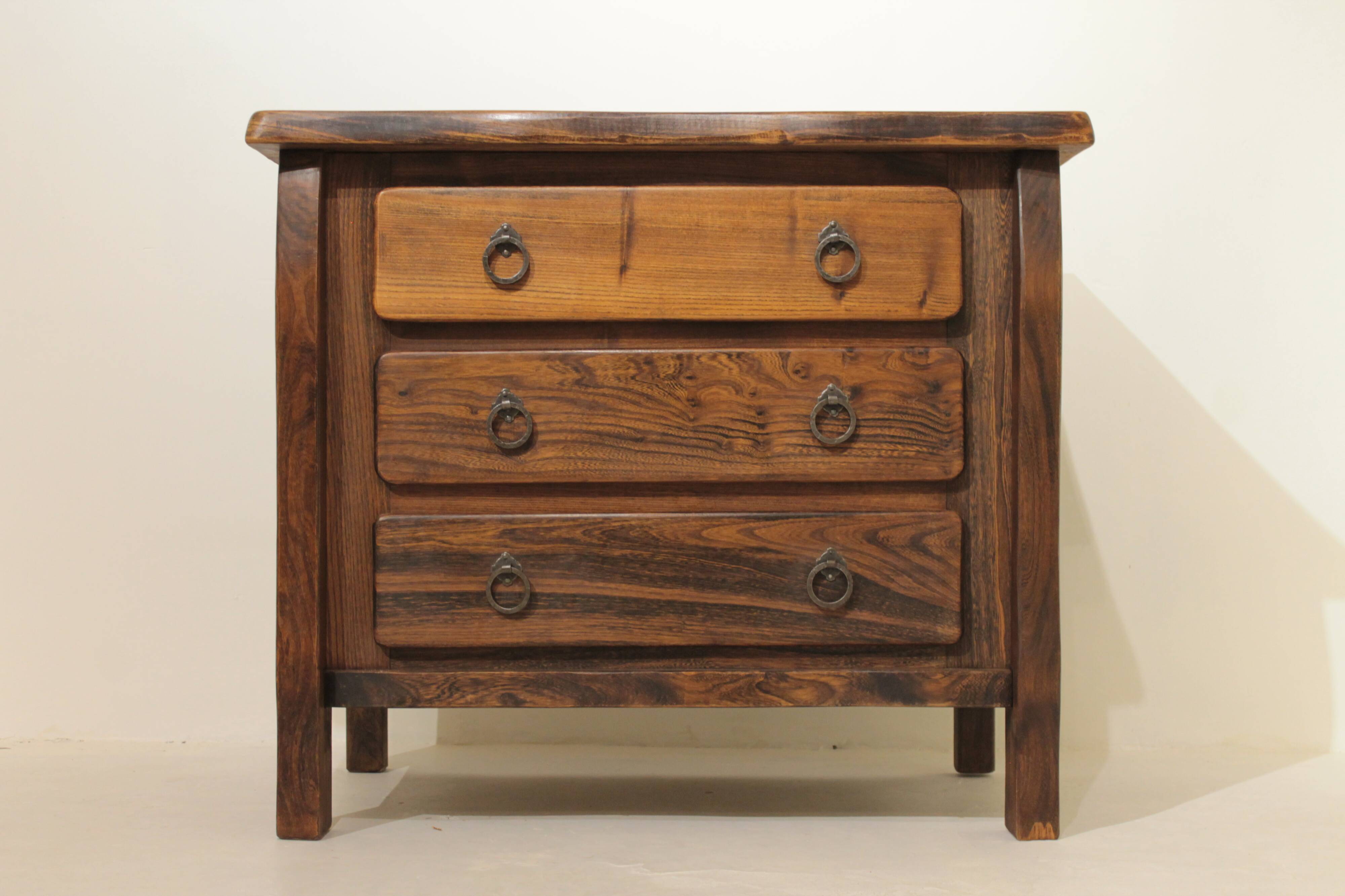 Commode brutaliste en orme Aranjou - Année 60
