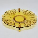 Ancien Plat Art Déco En Cristal Ambré Tchécoslovaquie