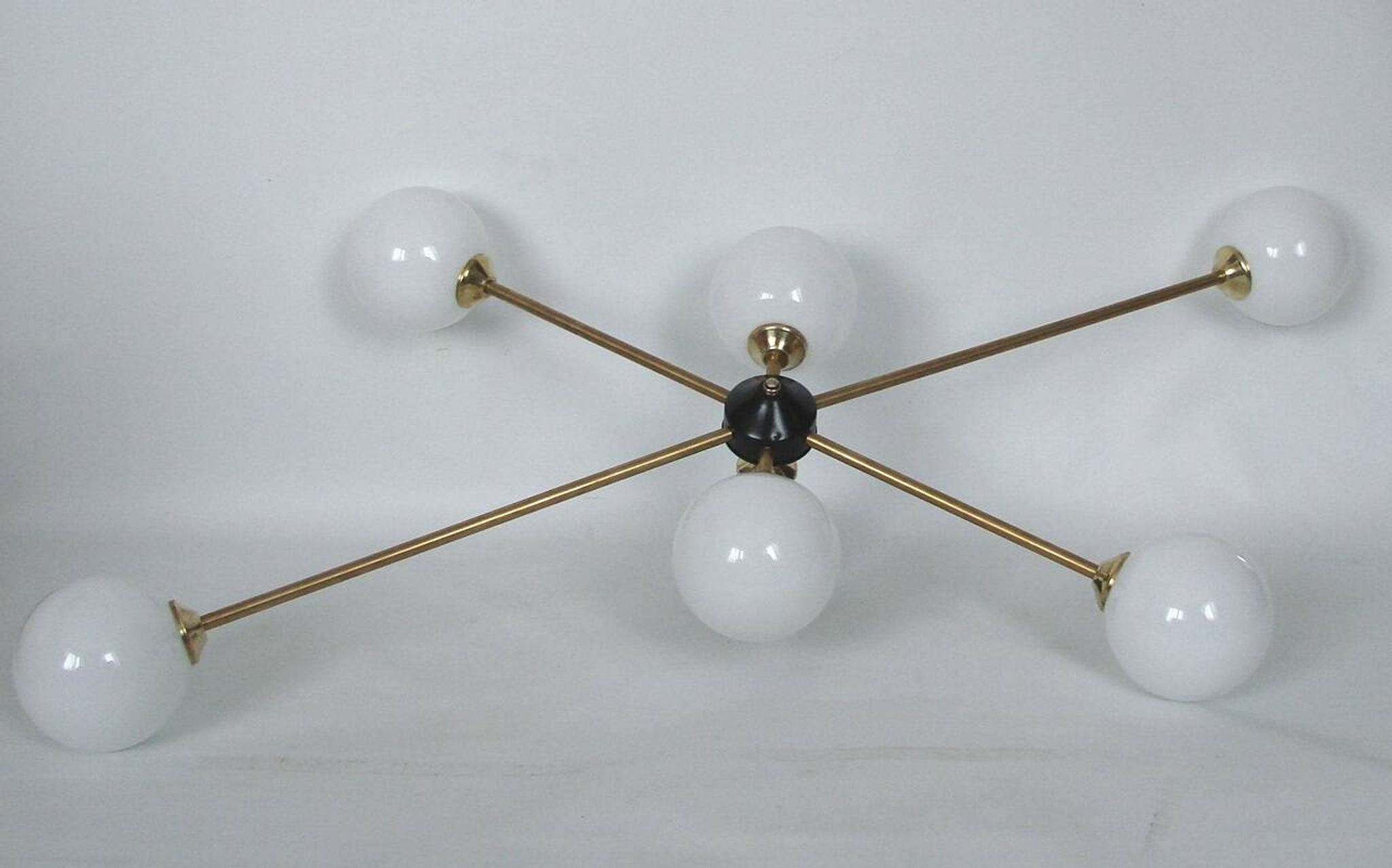 Stilnovo vintage 1960s chandelier, brass and glass, 6xE14