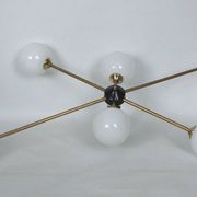Stilnovo vintage 1960s chandelier, brass and glass, 6xE14