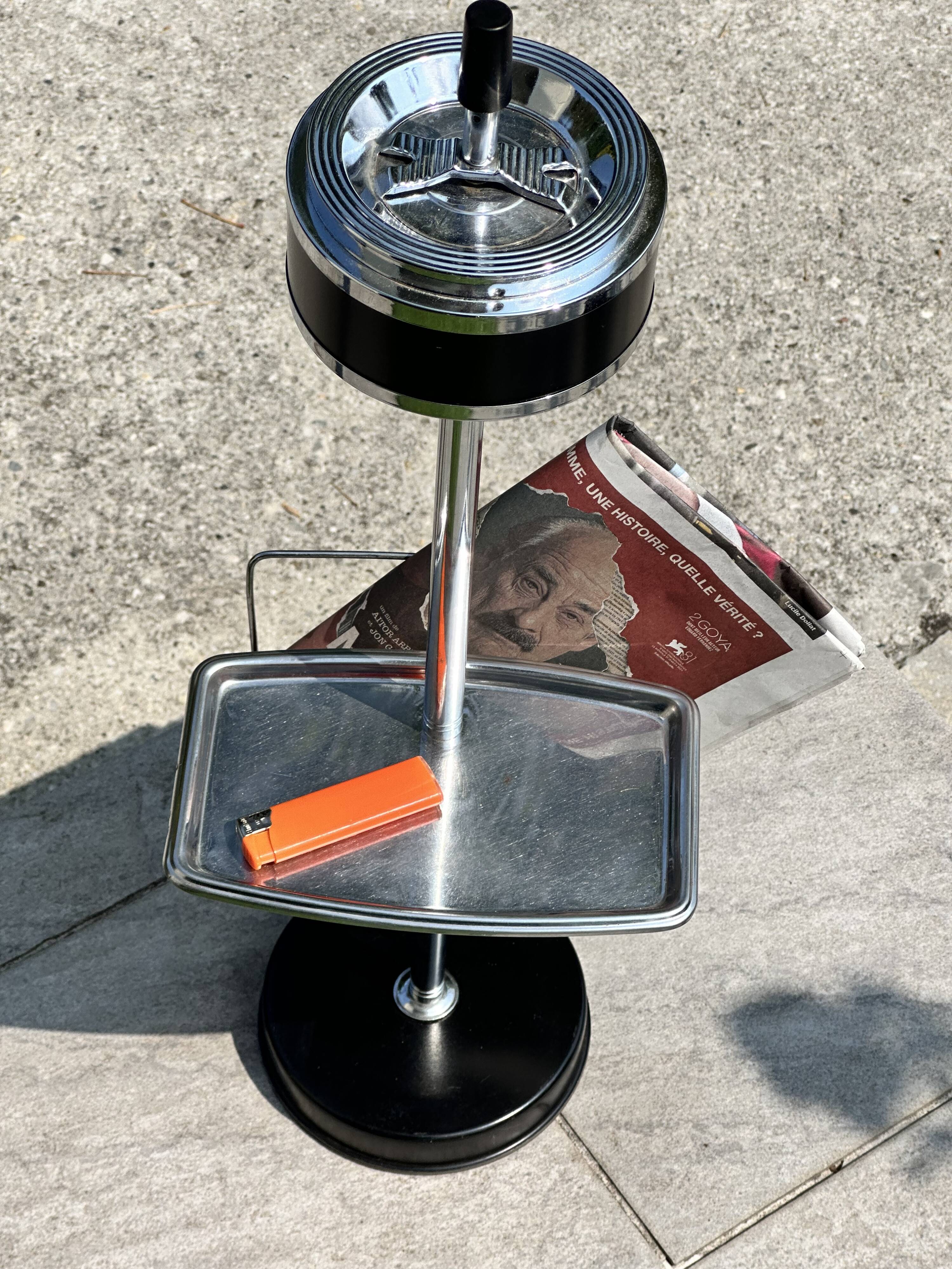 Cendrier sur Pied Vintage Années 70 - Tablette & Porte Revues/Journaux