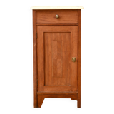 Solid wood confiturier, marquetry door, and marble top, 40x42x80cm.