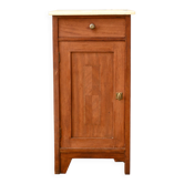 Solid wood confiturier, marquetry door, and marble top, 40x42x80cm.