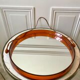 mirror cap brown orange design plexi and leather strap Made in France 1974