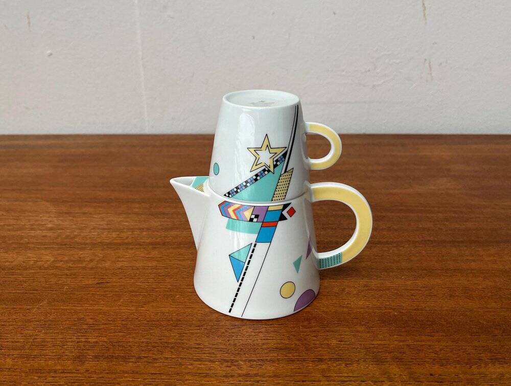Teapot or coffee pot with cup from the German postmodern VIP collection by Seltmann Weiden, set of 2.