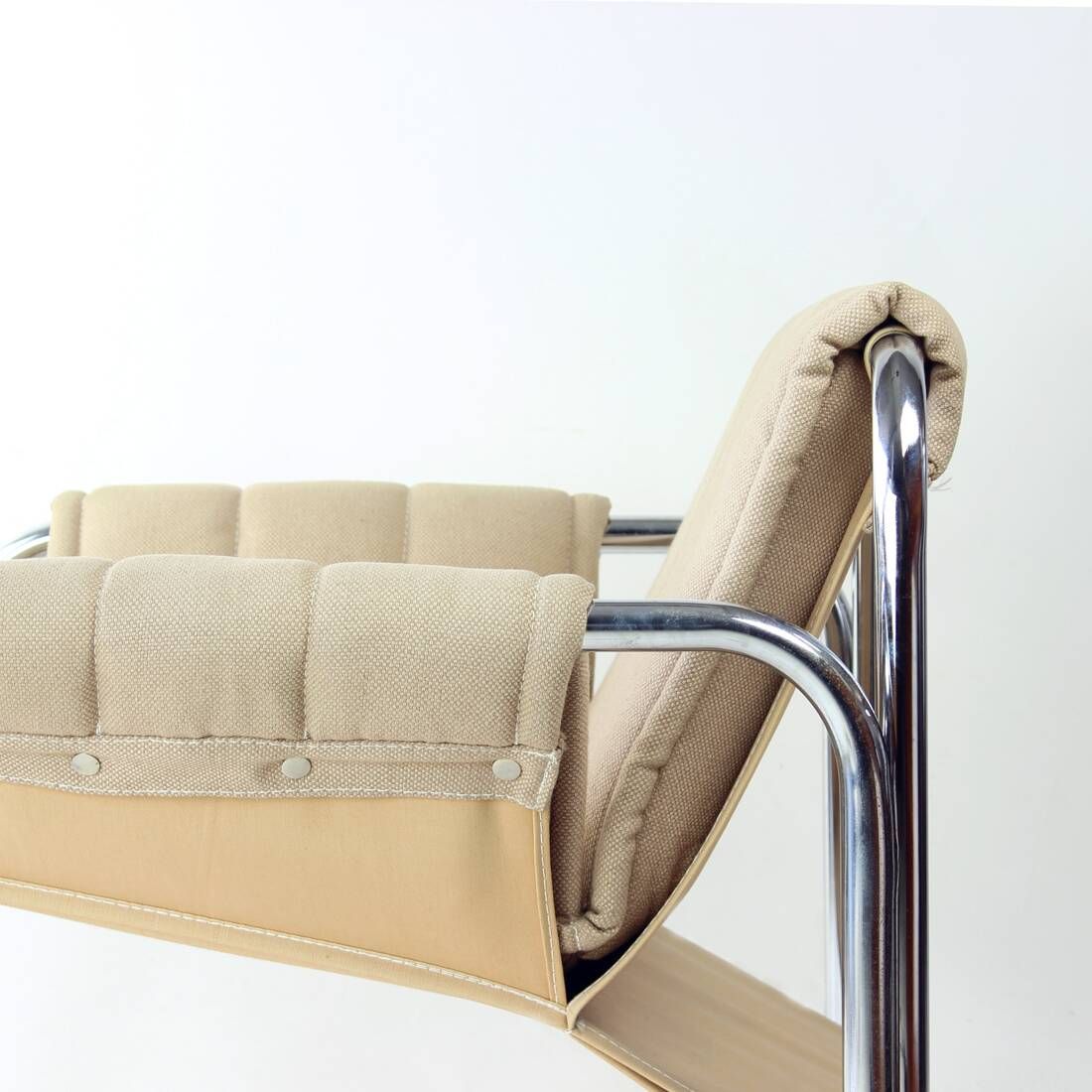 Fauteuil Lounge Par Viliam Chlebo En Chrome Et Lin, Kodreta 1979