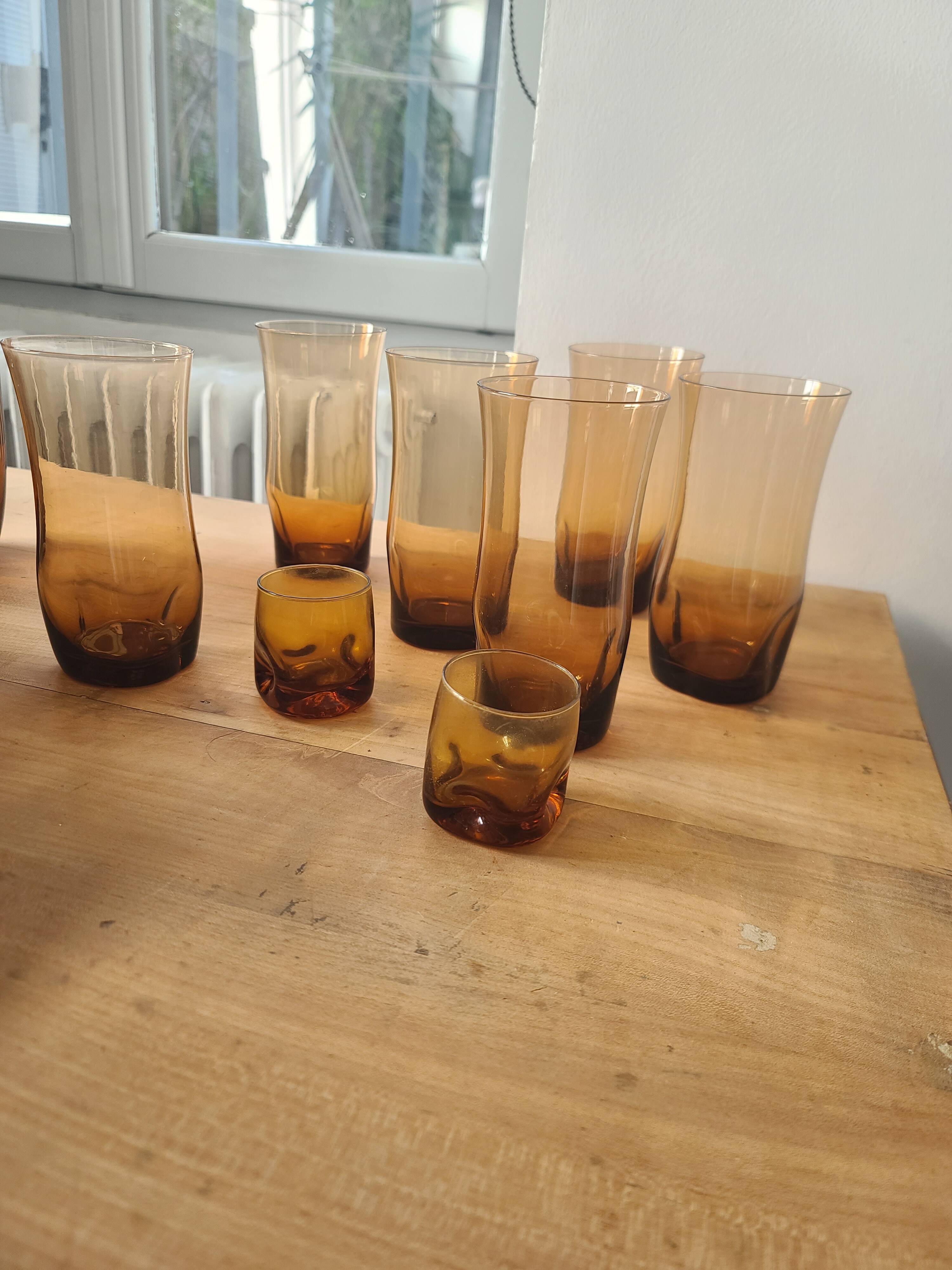 Service de Verres Vintage Ambrés (Carafe + Gobelets) #PIMR