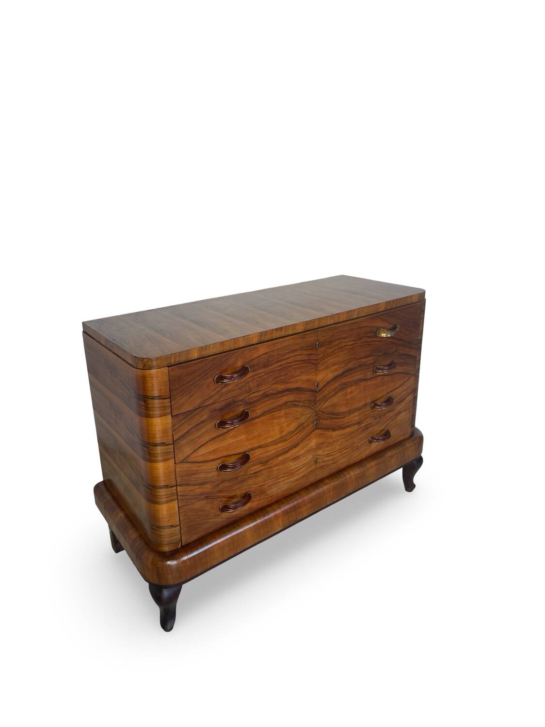 Commode italienne Art déco en ronce de noyer, années 1930