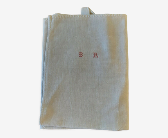 Torchon ancien en métis monogramme point de croix