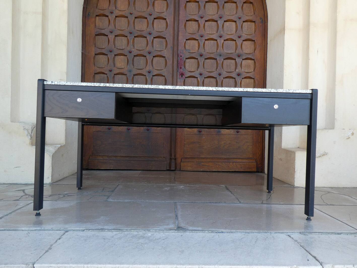 large metal, wood & granite desk, 1980