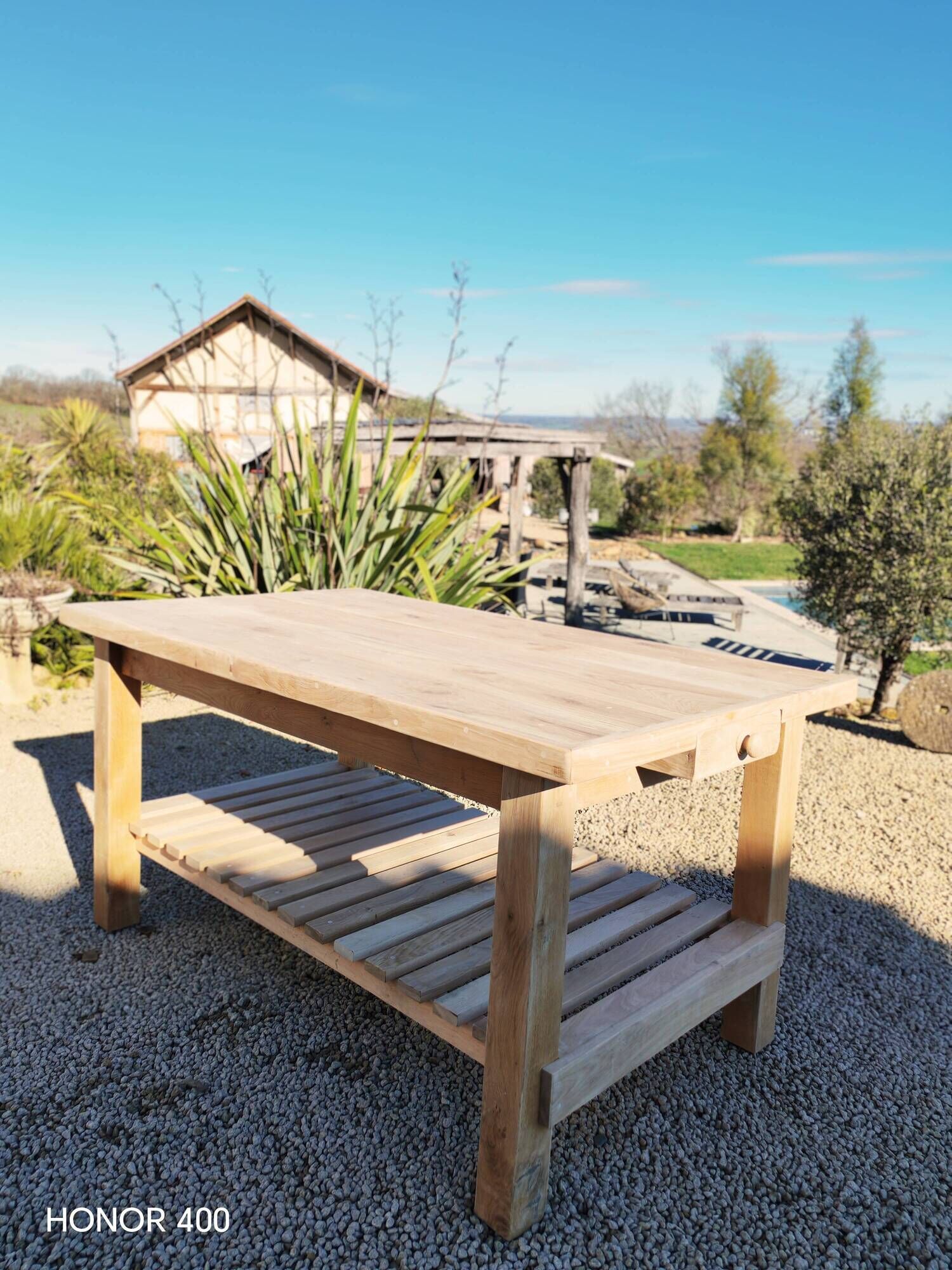 Solid raw oak table/island type "butcher's block" 180x105