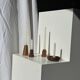 Pyramidal circular teak monoxyle candlestick H7 D5