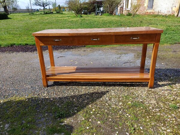 Table de Drapier Bois , 3 Tiroirs .