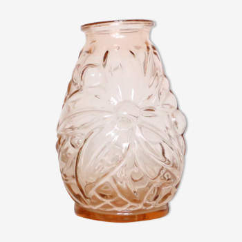 Vase en verre rose ancien, verre moulé, vintage français
