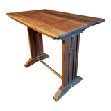 Vintage 1930s French bistro table – beech base, walnut top and nickel-plated stand