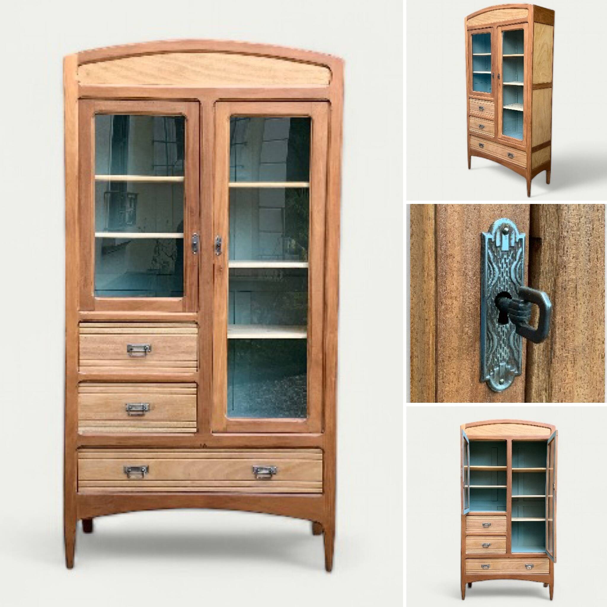 Armoire parisienne d’hôtel vitrée bois brut 1930