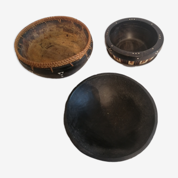 Set of 3 African wooden bowls