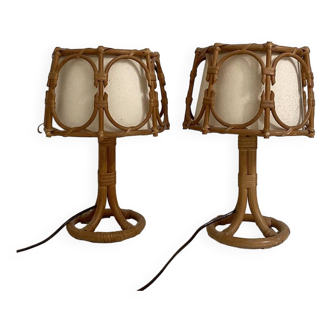 Pair of vintage 80's rattan table lamps