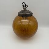 Vintage globe pendant light in amber Clichy glass