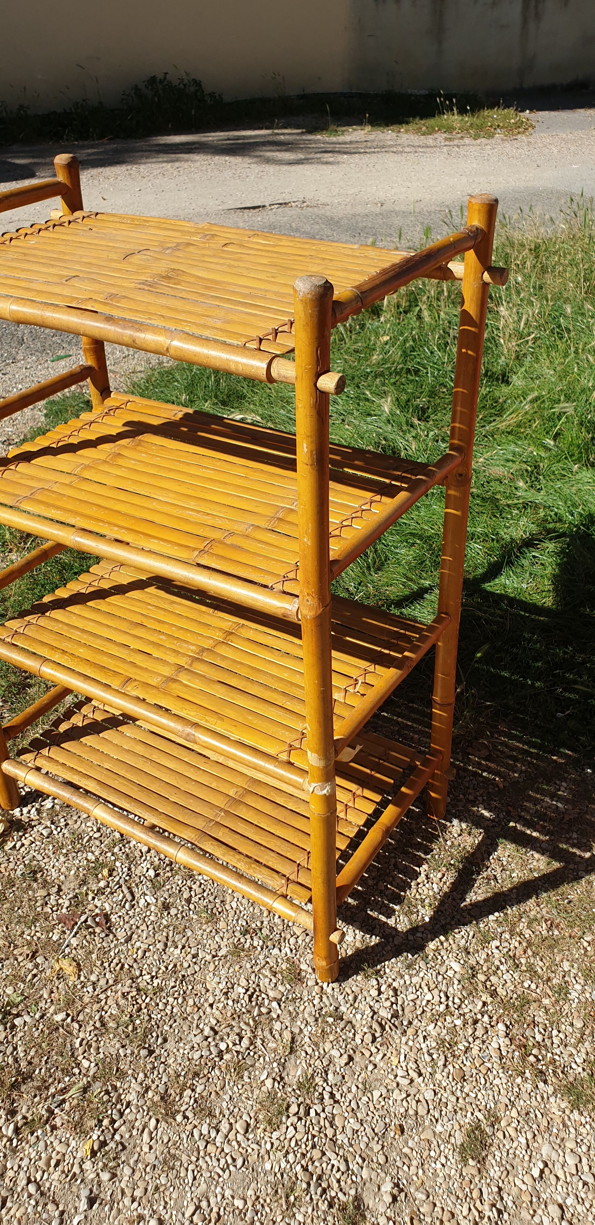 Seventies bamboo bookcase shelf