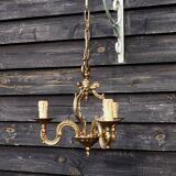 Vintage French Cage Chandelier: Bronze & Brass 3-Branch Ceiling Light