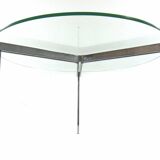 Modernist glass coffee table with stainless steel base