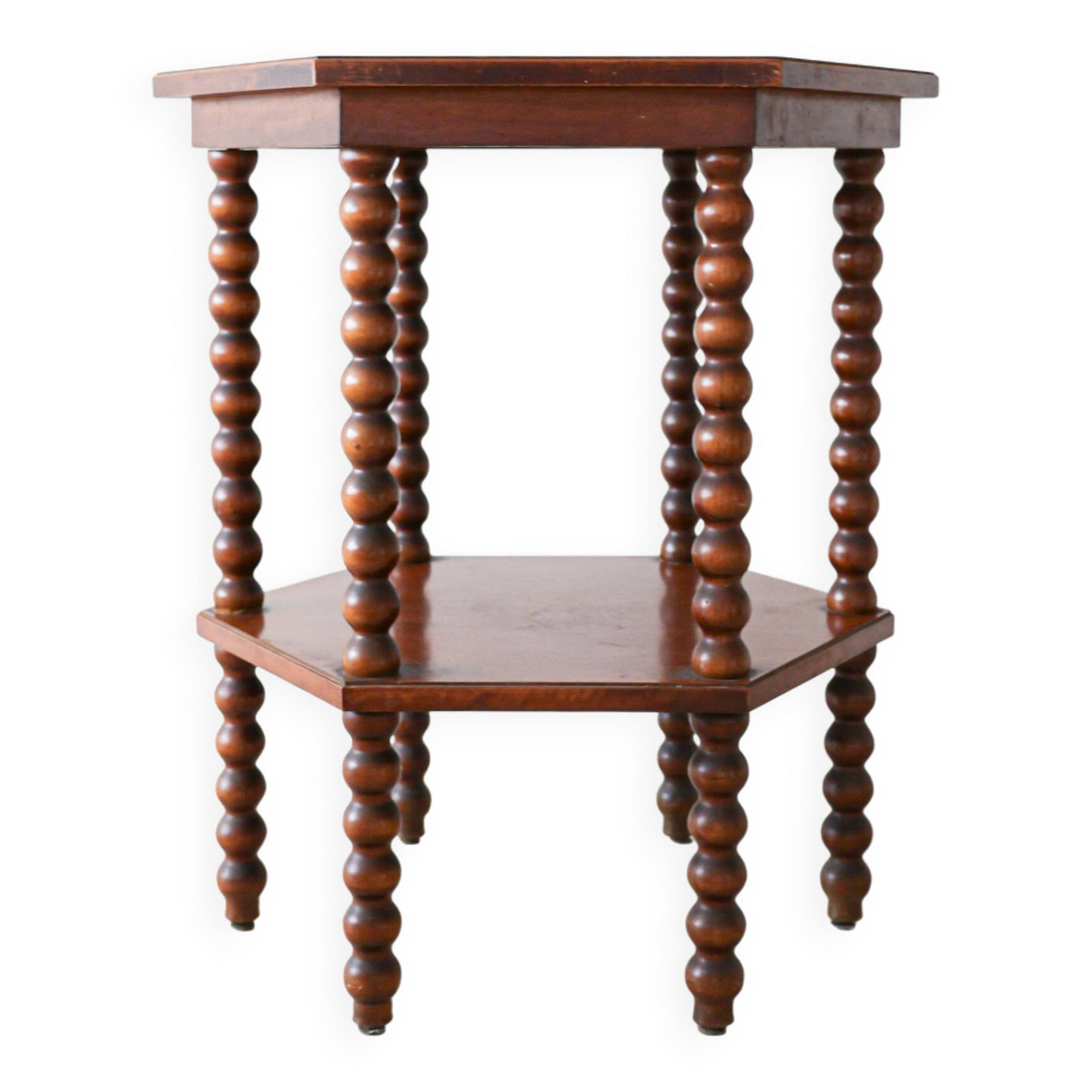 Antique octagonal bobbin side table, Belgium, 1940s