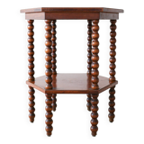Antique octagonal bobbin side table, Belgium, 1940s