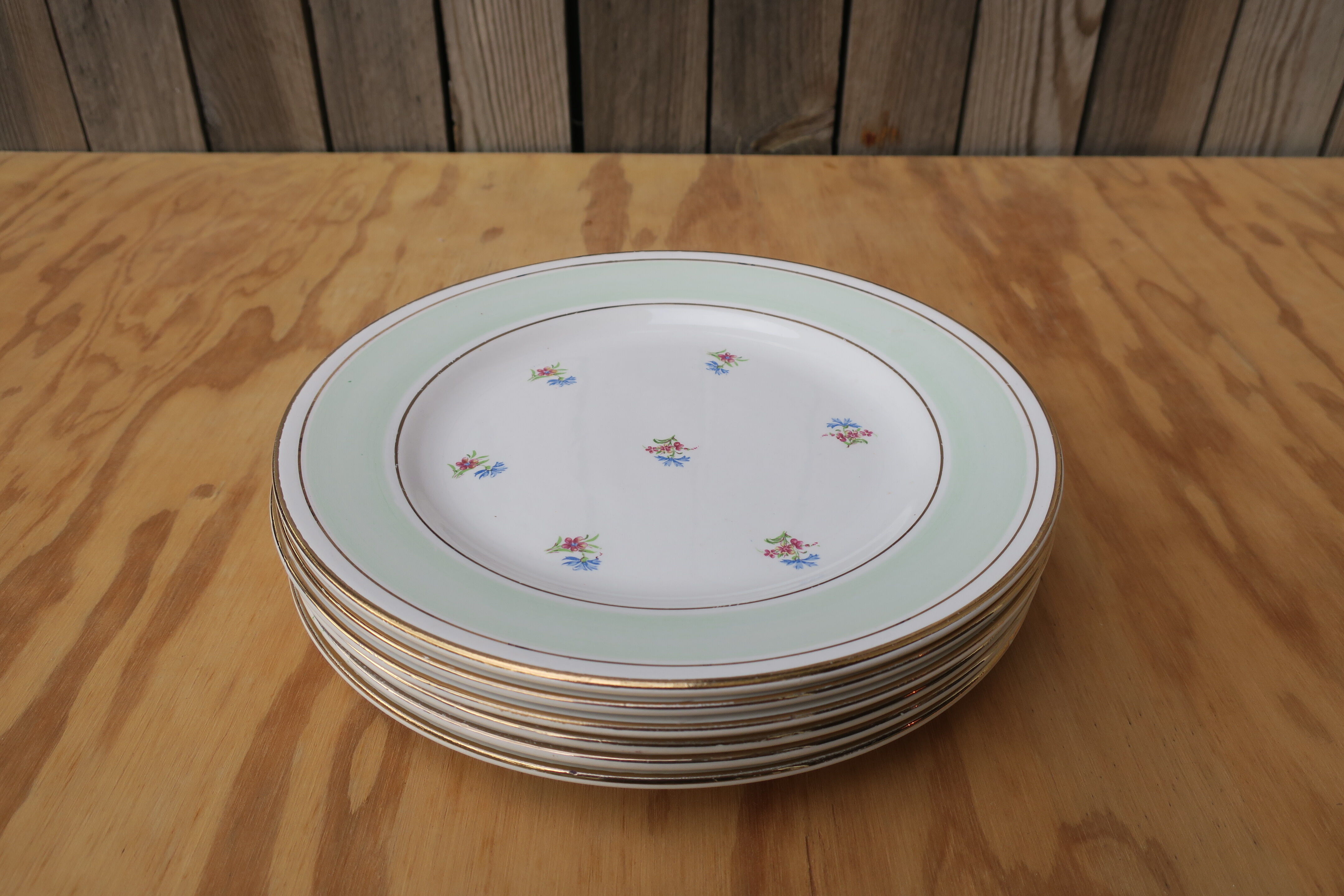 6 plates old flowery flats edge mint