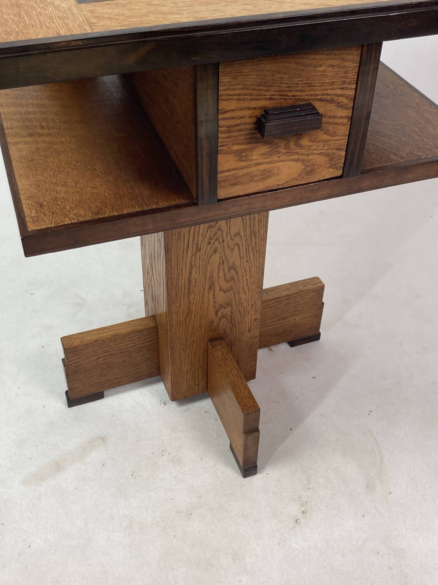 Dutch art deco Amsterdam school oak and coromandel side table, 1930s