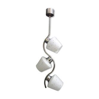 Chrome pendant lamp with 3 white shades 1960s