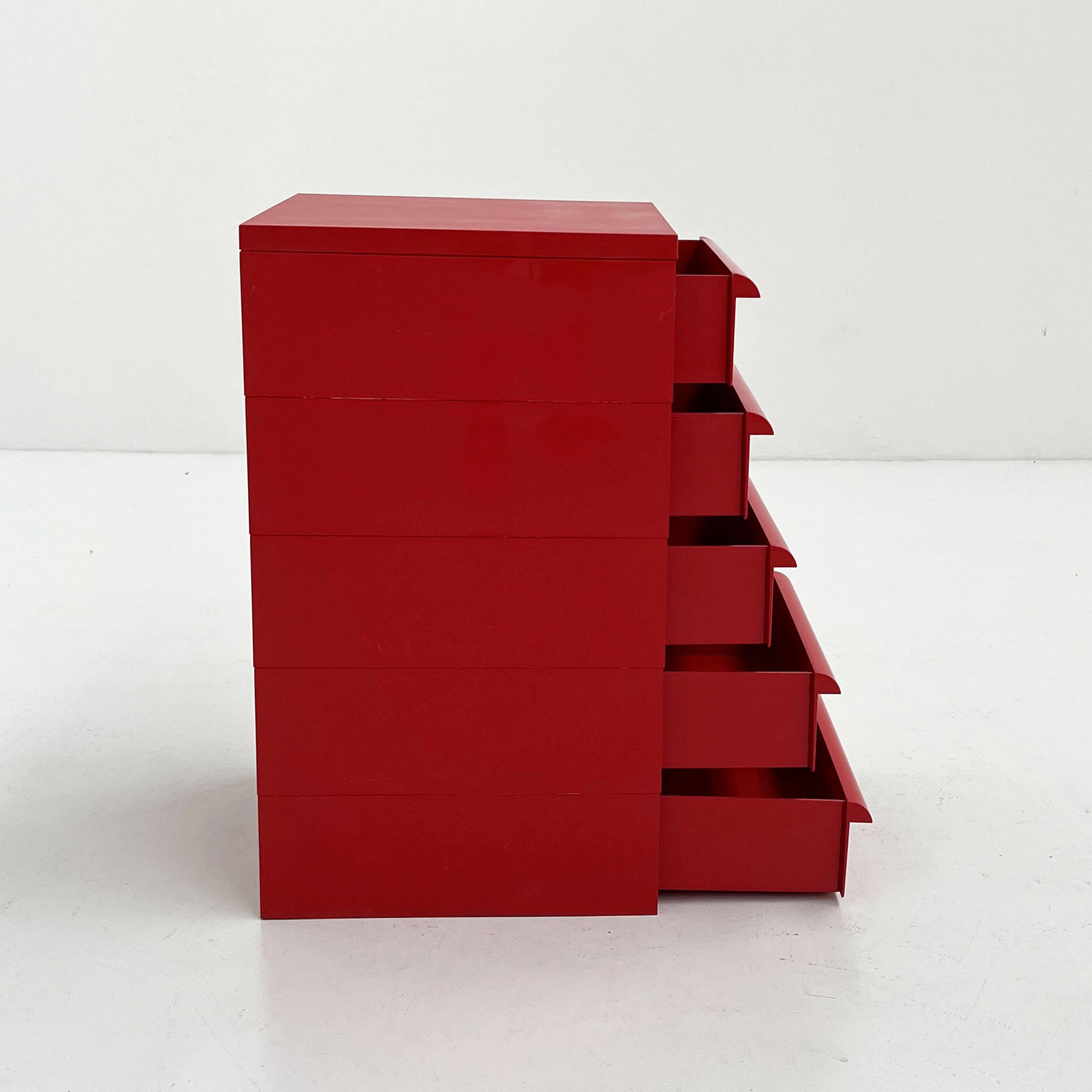 Red 5-drawer cabinet model “4601” by Simon Fussell for Kartell, 1970