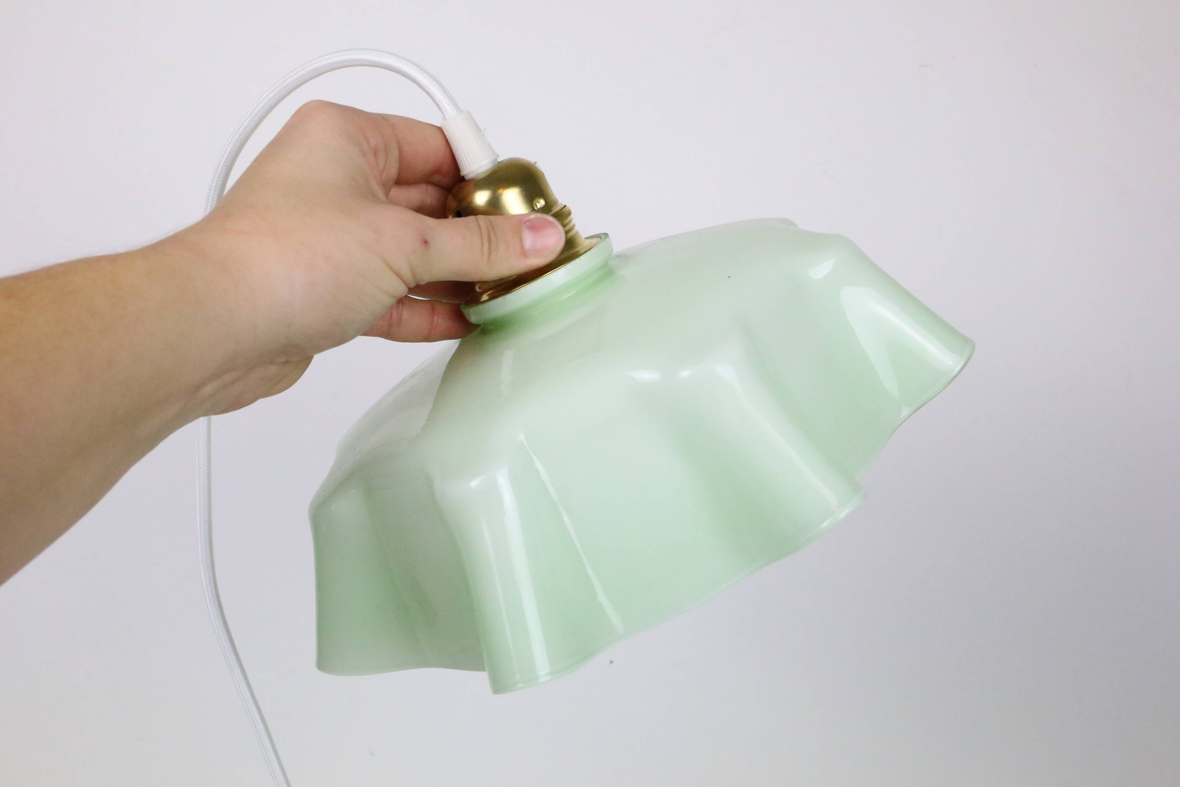 Mint green glass pendant lamp, vintage