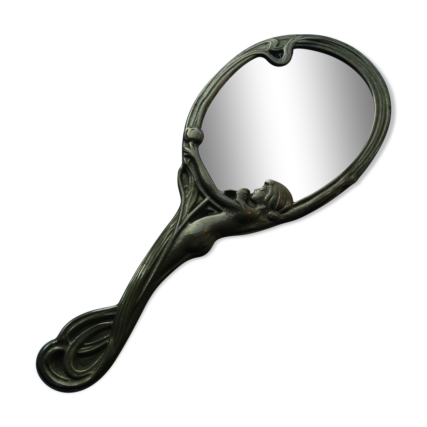 Hand-facing mirror bronze art nouveau style 1920