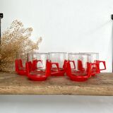 5 vintage red glass and plastic cups