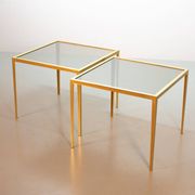 Solid Brass Side Tables with Smokey Glass Top by Vereinigte Werkstatten 70s