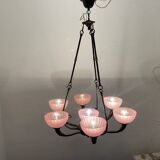 Pink Liberty Style Wrought Iron Chandelier 1960’s