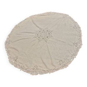 Nappe ronde brodée blanche