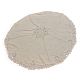 Round embroidered white retro tablecloth