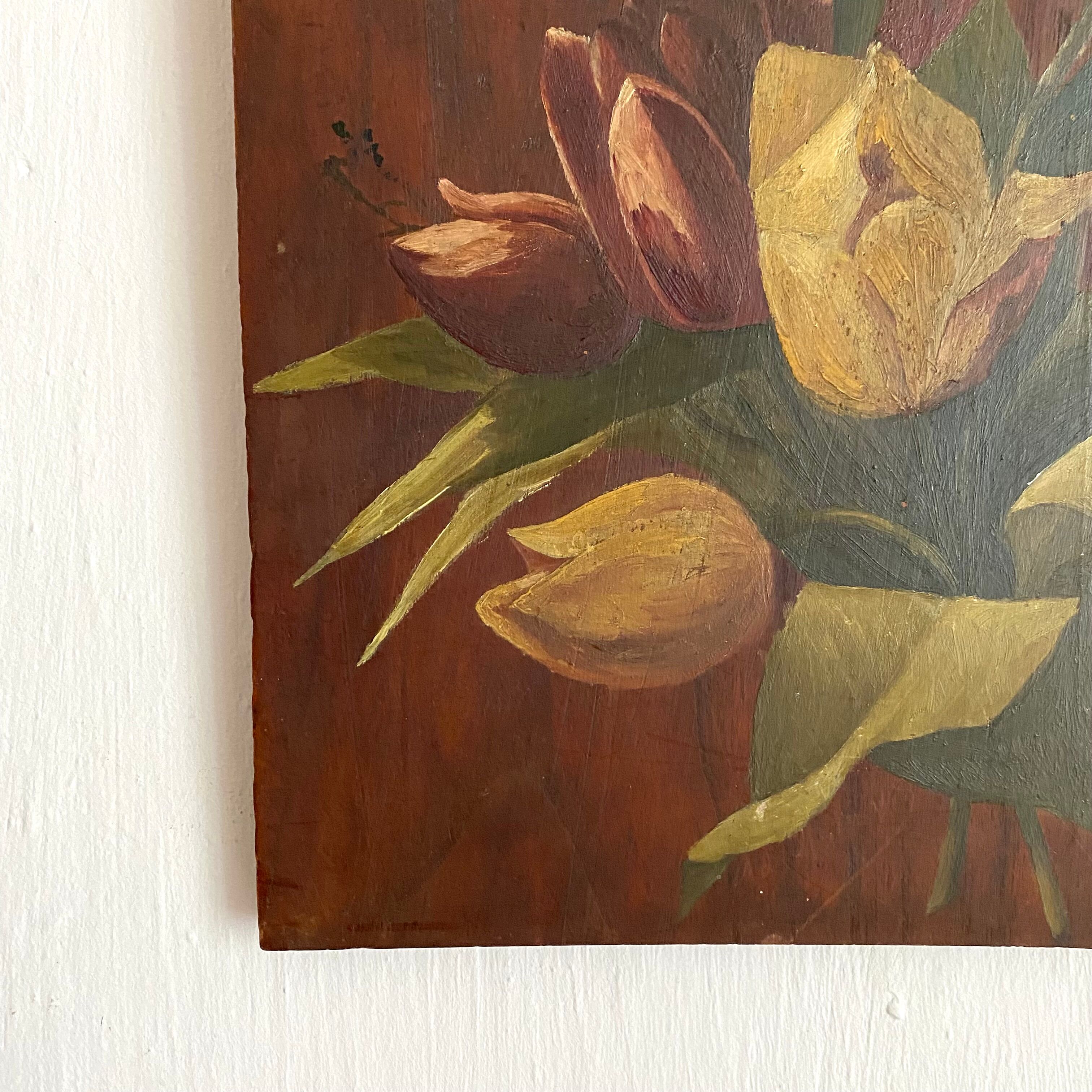 Peinture bouquet de fleurs sur bois 40 X 20