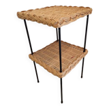 Table, harness with shelf - Rattan, wrought iron base - In the style of Raoul Guys - 1960