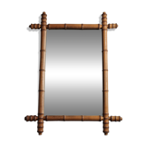 Miroir ancien en bois tourné façon bambou clair fin XIXe siècle, 62 x 46 cm